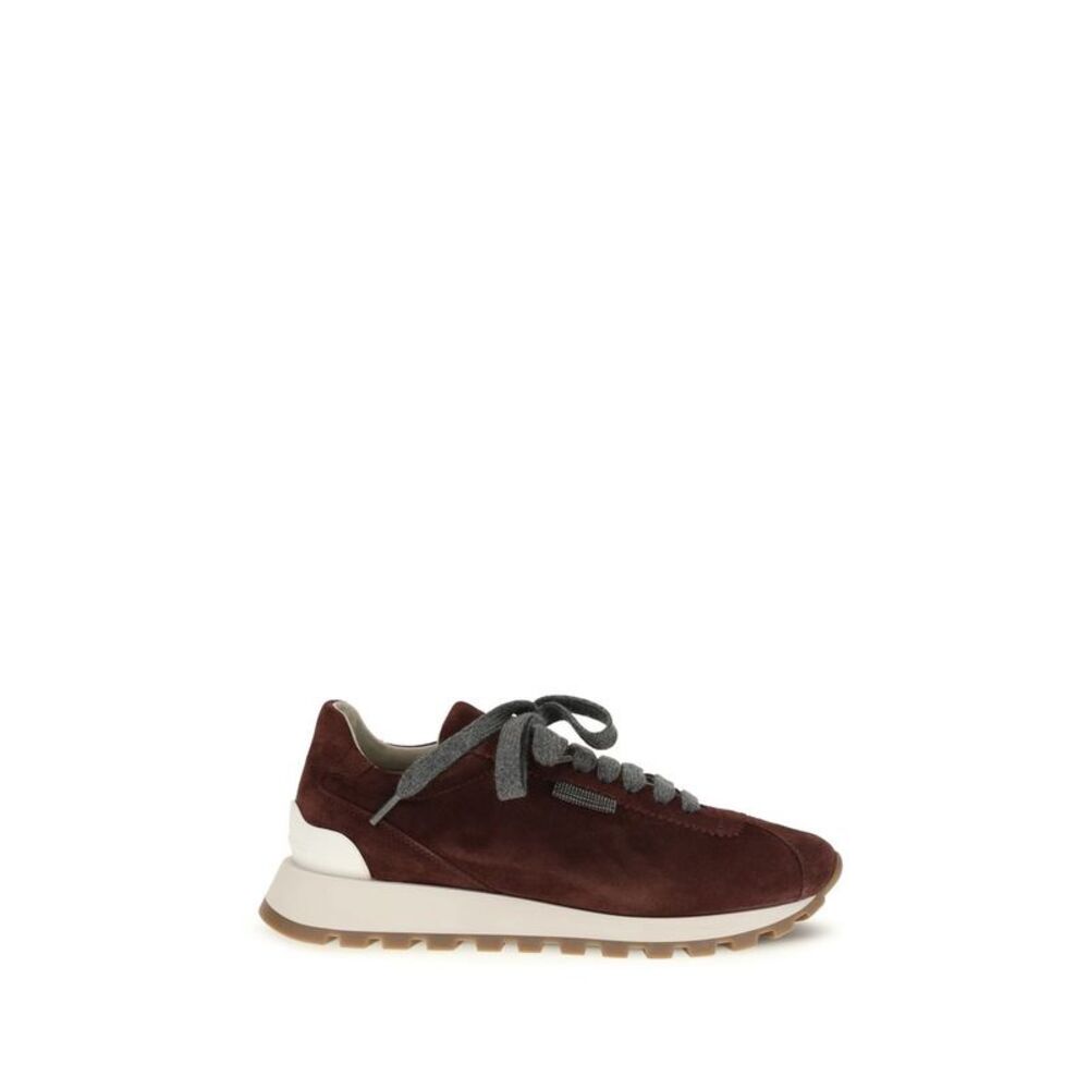 Brunello Cucinelli Bordeaux Calf Leather Bos Taurus Athletic Women's Sneakers